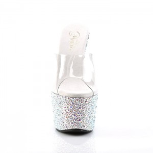 Pleaser Bejeweled-701MS Badesandaler Dame Sølv | 78SNZTEUK