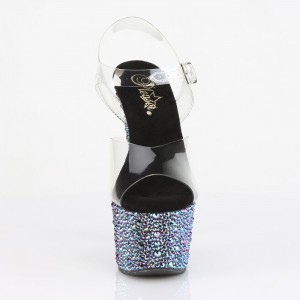 Pleaser Bejeweled-708MS Sandaler Dame Sort Flerfarvede | 68AZLDUKI