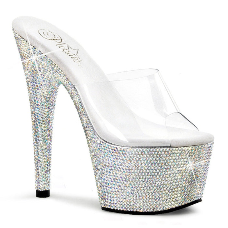 Pleaser Bejeweled-701DM Badesandaler Dame Sølv | 12ZLMJWYE