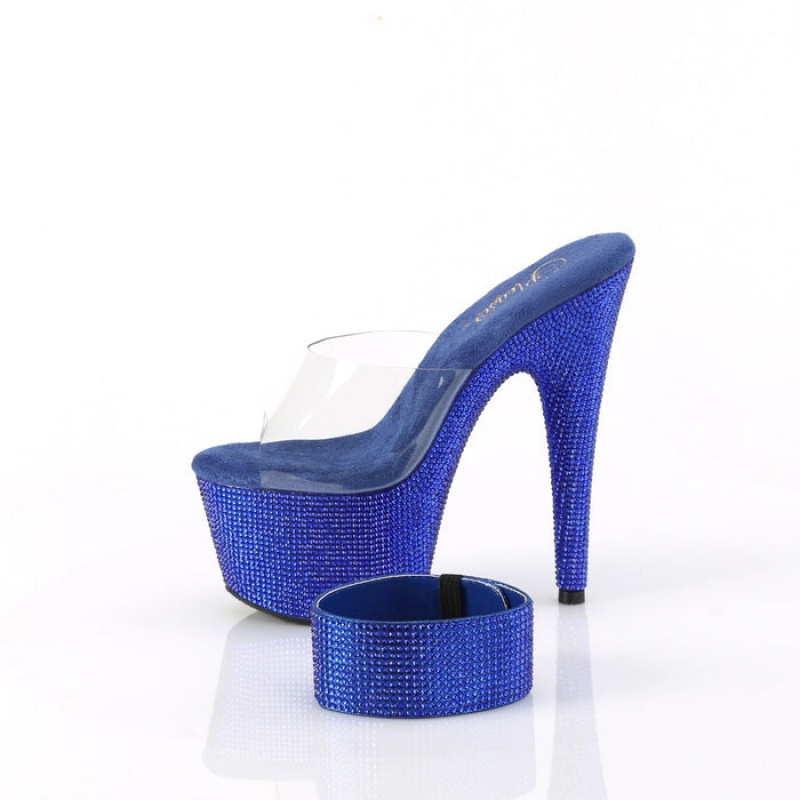 Pleaser Bejeweled-712RS Badesandaler Dame Blå | 60KHELFAJ