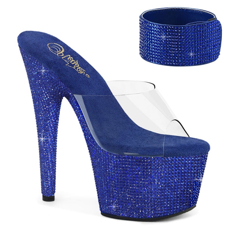 Pleaser Bejeweled-712RS Badesandaler Dame Blå | 60KHELFAJ