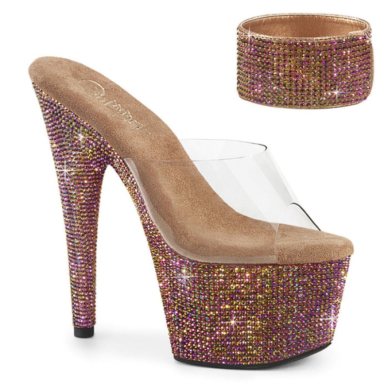 Pleaser Bejeweled-712RS Badesandaler Dame Brune | 58IXPSLYA