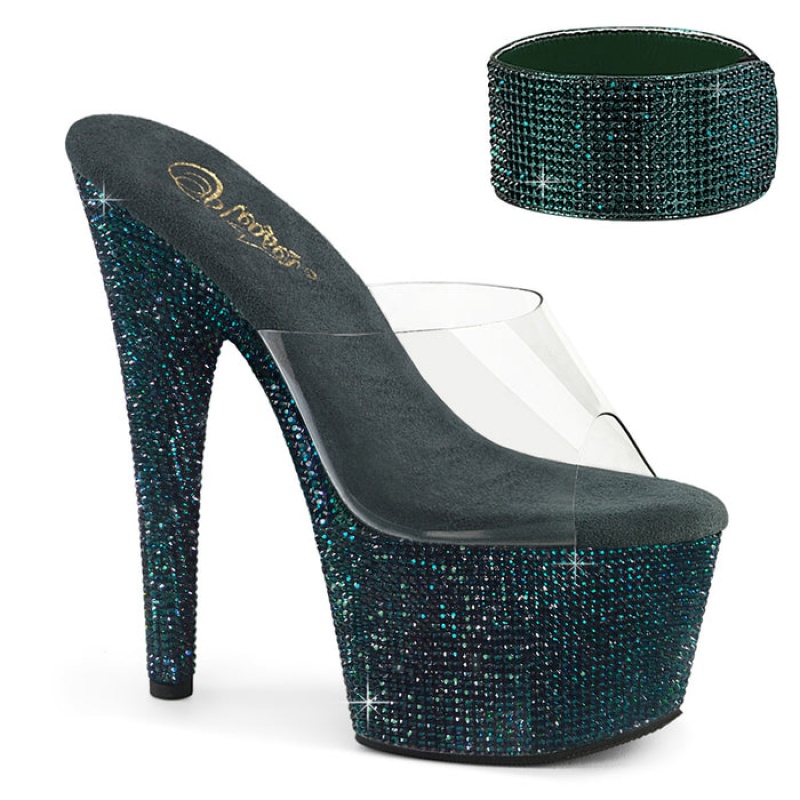 Pleaser Bejeweled-712RS Badesandaler Dame Turkis Grøn | 23IYMVAER