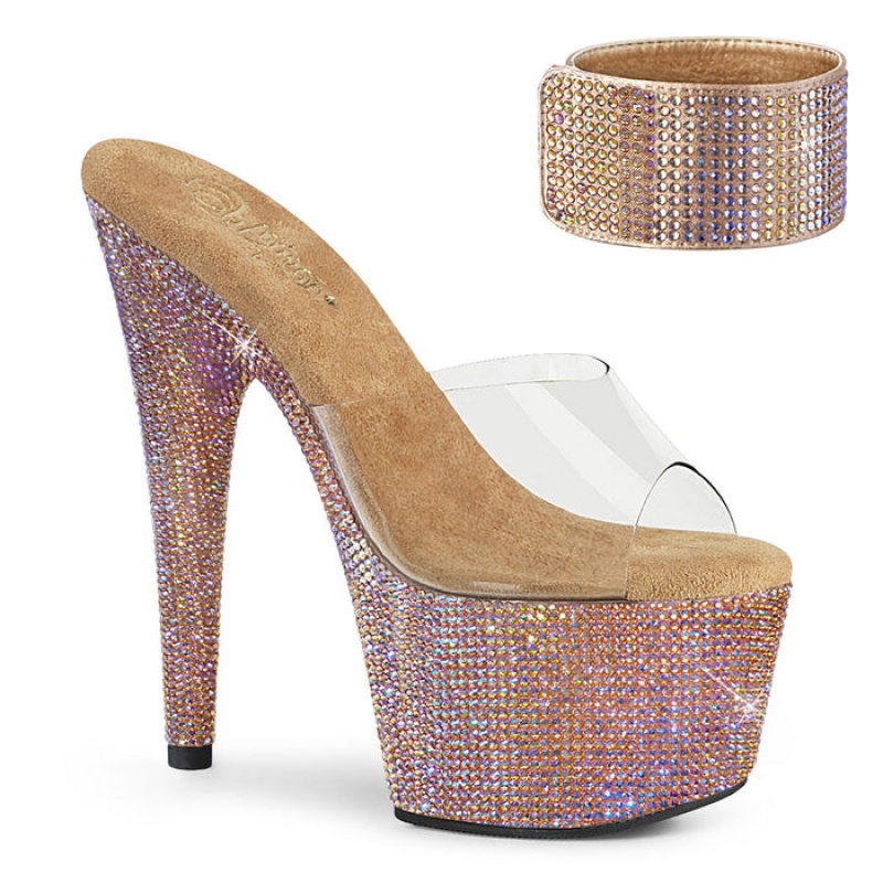 Pleaser Bejeweled-712RS Badesandaler Dame Lyserød Guld | 04CDOJGXT