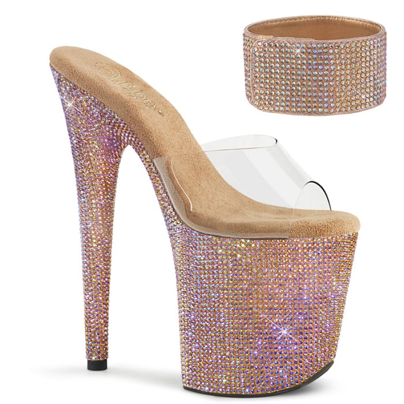 Pleaser Bejeweled-812RS Badesandaler Dame Lyserød Guld | 43RXWZBPK