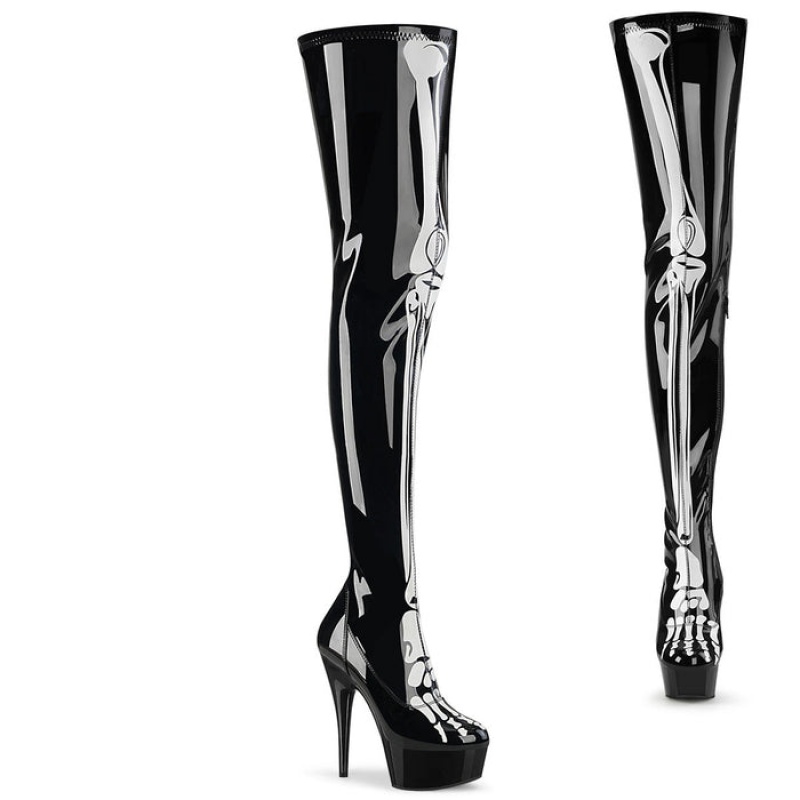 Pleaser Delight-3000BONE Støvler Dame Sort | 53KCBJPEM