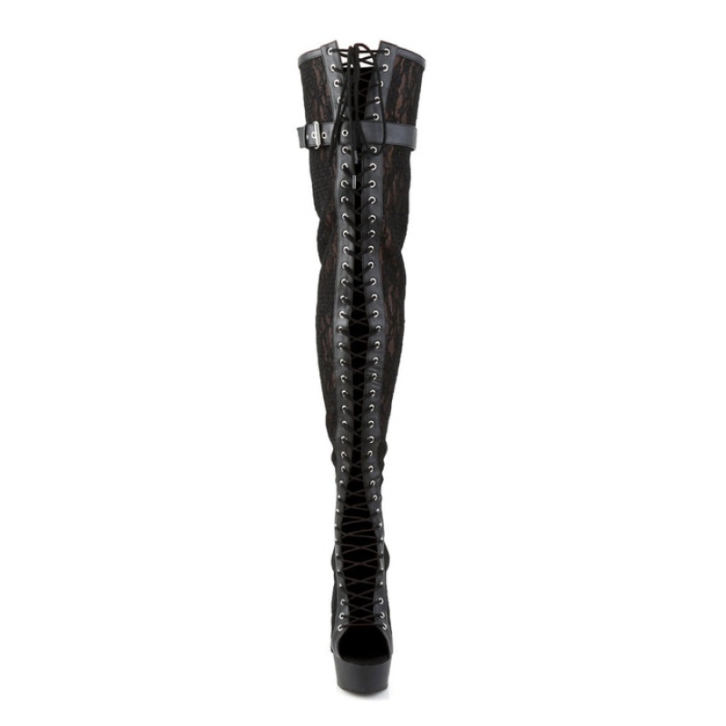 Pleaser Delight-3025ML Støvler Dame Sort Sort | 35JNSZCDK