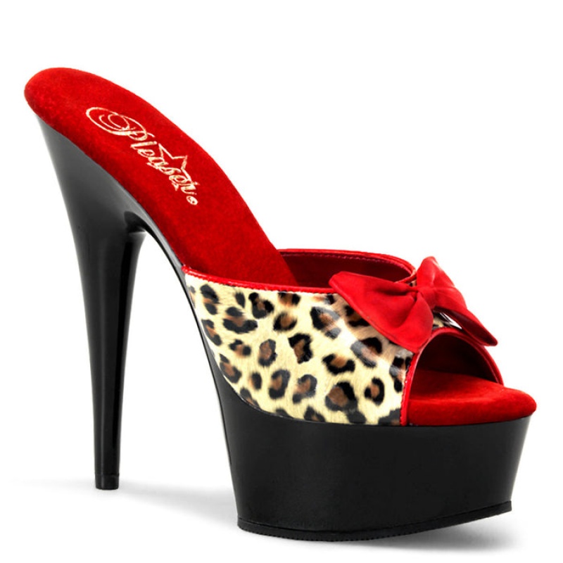 Pleaser Delight-601-6 Badesandaler Dame Leopard Sort | 49ZOLICNU