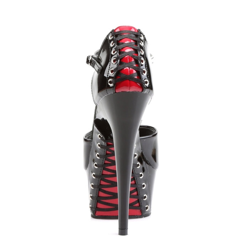 Pleaser Delight-660FH Stiletter Dame Rød Sort | 61BMKYJLZ