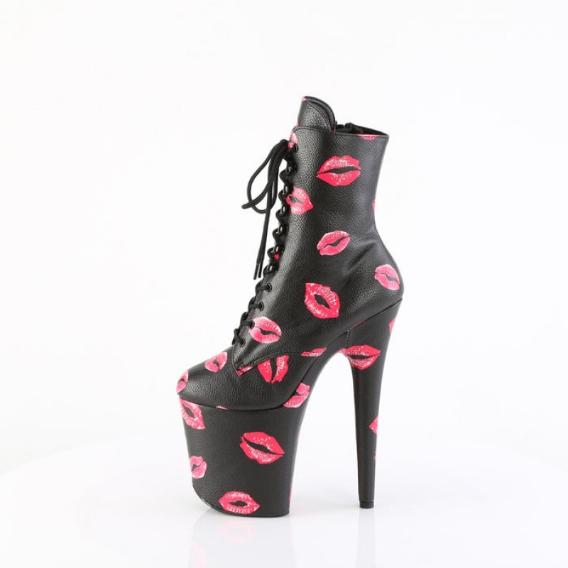 Pleaser Flamingo-1020KISSES Støvler Dame Sort | 71PTNVDFC