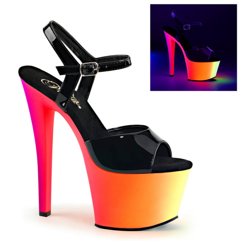 Pleaser Rainbow-309UV Sandaler Dame Sort Flerfarvede | 97PGNIEJW