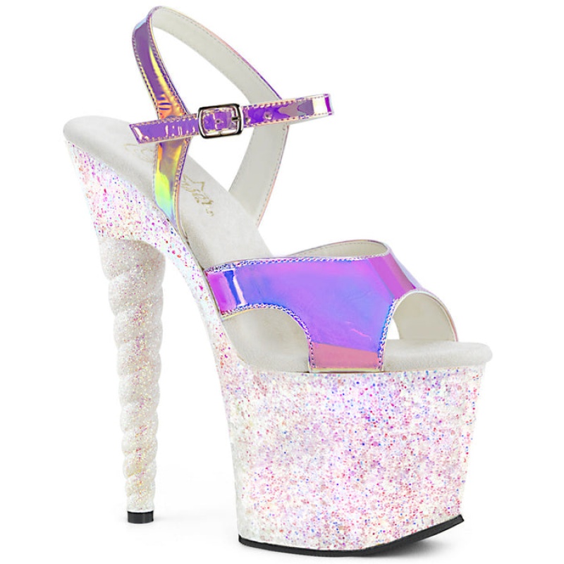 Pleaser Unicorn-711LG Sandaler Dame Lilla Hvide | 27AWBJUNP